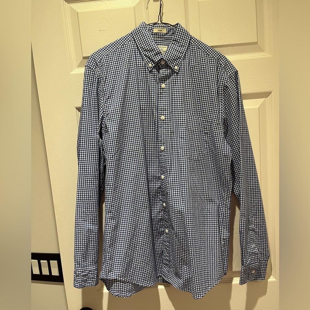 J. Crew Navy and White Gingham Shirt